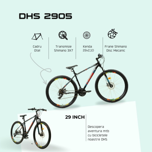 Bicicleta Mtb Dhs 2905 - 29 inch, M, Negru-Rosu - Img 4