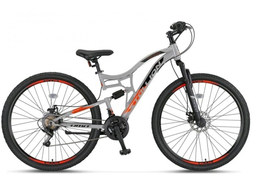 Bicicleta MTB-FS 27.5" UMIT Stallion 2D, cadru otel 16", frane disc, 21 viteze, gri/portocaliu
