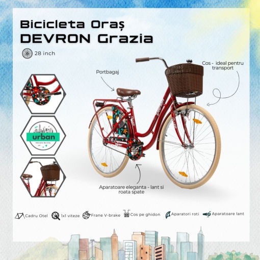Bicicleta Oras Devron Grazia 1S - 28 Inch, M, Rosu - Img 4