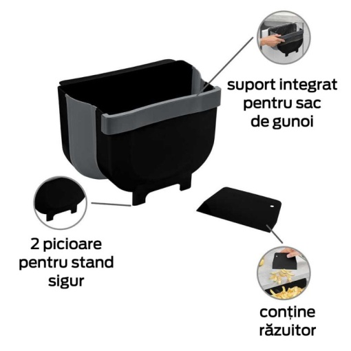 Cos de gunoi pentru usa Fago 5 litri Wenko Black Outdoor Kitchen - 55028100 - Img 4