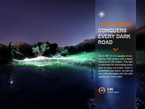 Lanternă EDC 1200 Lumeni 146 metri Fenix E18R V2.0 - ADV-461-001 - Img 2