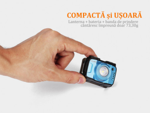 Lanterna frontala Fenix HL12R Reincarcabila 400 lumeni 64 metri dimensiuni