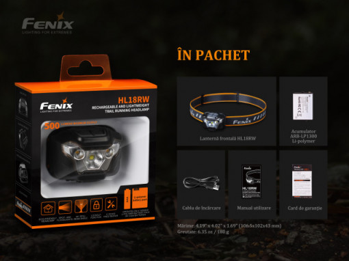 Lanterna frontala Fenix HL18RW Reincarcabila 500 lumeni 85 metri cutie