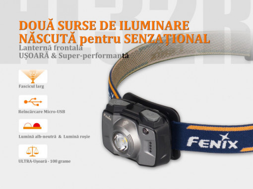 Lanterna frontala Fenix HL32R  600 lumeni 73 metri sursa lumina