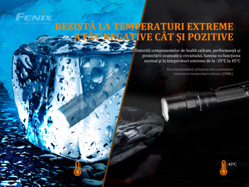 Lanterna Tactica Reincarcabila Fenix PD36R 3000 Lumeni 405 Metri temperaturi