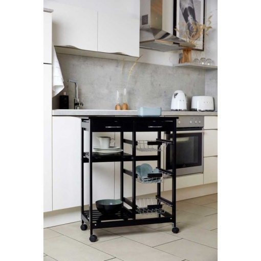 Mini bar, polite si sertare, negru, MDF, 67 x 86,5 x 35 cm Wenko Bon Appetit - 54128100 - Img 9