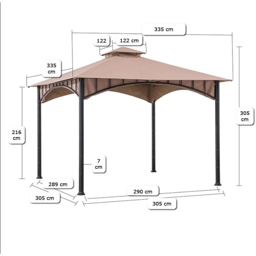 Pavilion gazebo din otel pentru gratar cu copertina Sunjoy LAURO 340cm x 340cm negru/bej - A101011900 - Img 2