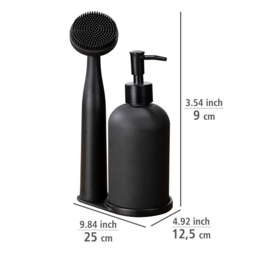 Set dispenser sapun lichid si perie pentru bucatarie Wenko Black Outdoor Kitchen Piedo - 55077100 - Img 5