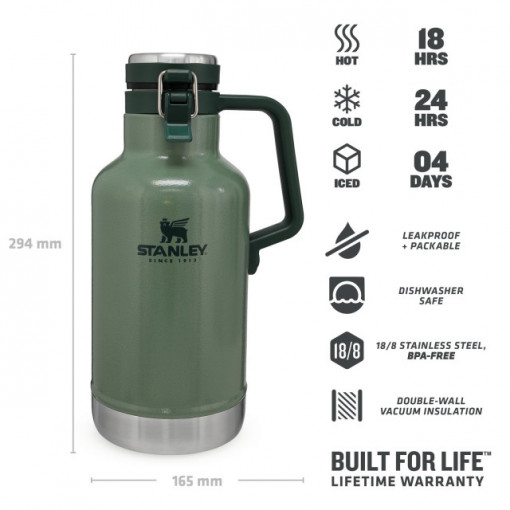 Termos Stanley pentru bere The Easy-Pour Growler Hammertone Green 1.9L - 10-01941-067 3