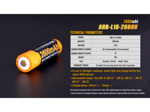 Acumulator 18650 - 2600mAh Cu Micro USB - ARB-L 18-2600U 6
