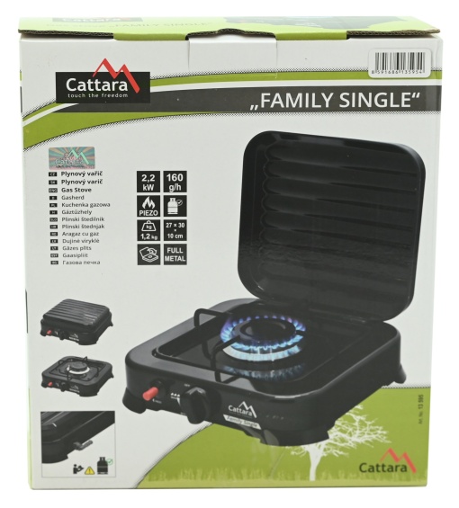 Aragaz portabil cu 1 arzator Cattara Traveler Family Single, negru, capac, 2.2kw, 160g/h - Img 5