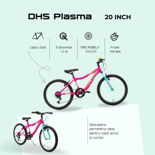 Bicicleta Copii DHS Plasma - 20 Inch, Roz - Img 4