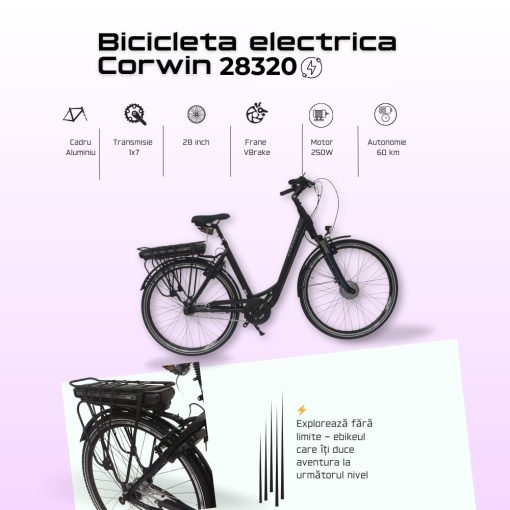 Bicicleta Electrica Corwin 28320 - 28 Inch, L, Negru - Img 2