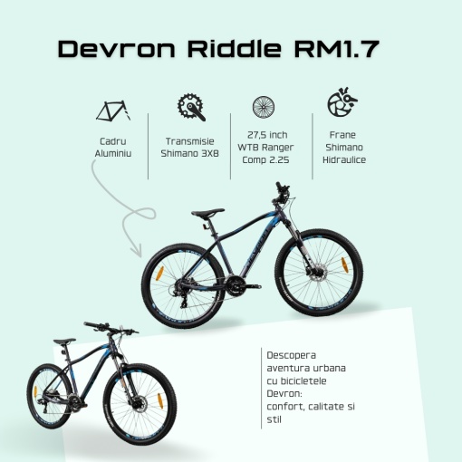 Bicicleta Mtb Devron Riddle 2023 RM1.7 - 27.5 Inch, S, Gri - Img 4
