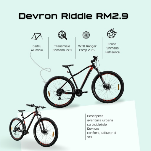 Bicicleta Mtb Devron Riddle 2023 RM2.9 - 29 Inch, L, Negru-Rosu - Img 4