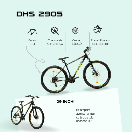 Bicicleta Mtb Dhs 2905 - 29 inch, M, Negru-Gri - Img 4