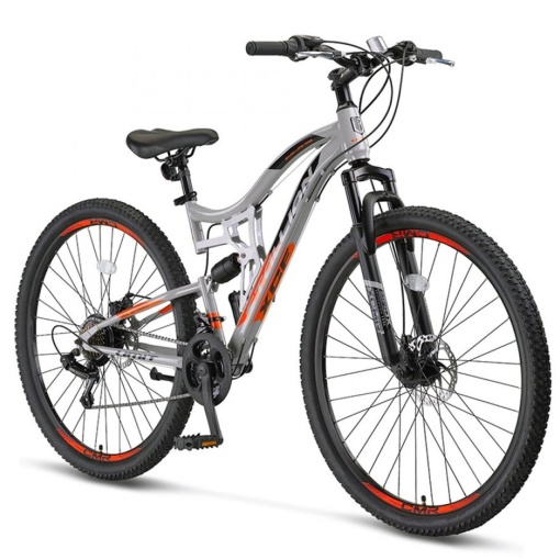 Bicicleta MTB-FS 27.5" UMIT Stallion 2D, cadru otel 16", frane disc, 21 viteze, gri/portocaliu - Img 2