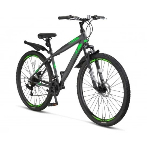 Bicicleta MTB Hardtail 29" UMIT Faster 2D, 21 viteze, frane pe disc, cadru otel, negru verde - Img 2