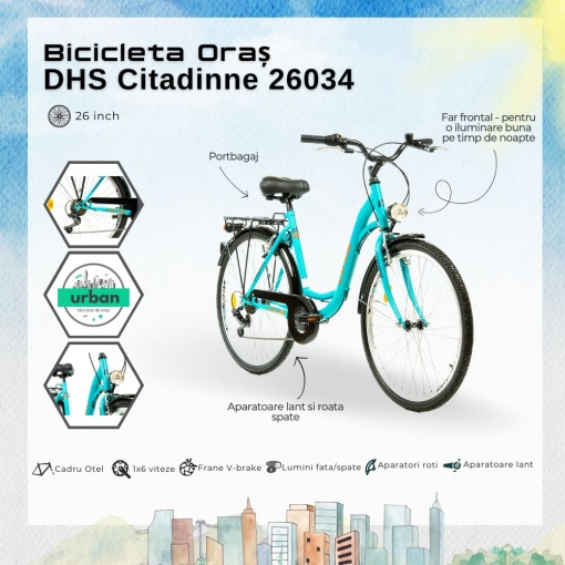 Bicicleta Oras DHS Citadinne 26034 - 26 inch, L, Turcoaz - Img 4