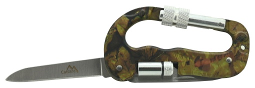 Carabiniera multifunctionala din aluminiu Cattara 3 in 1, cutit, cutit serat, lanterna, camuflaj - TT13218 - Img 2