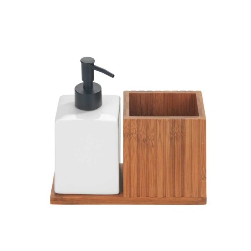 Dispenser detergent lichid de vase cu suport de ustensile din bambus 18,5x8,5x17 cm Wenko Mera - 54944100 - Img 3
