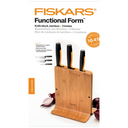 FISKARS Suport din bambus pentru 3 cutite Fiskars Functional Form - 1057553 - Img 2