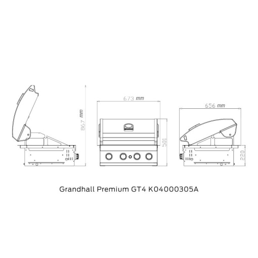 Gratar pe gaz cu 4 arzatoare din inox, incastrabil, gratare din fonta, Grandhall Grandpro Premium GT4 - K04000386A - Img 10