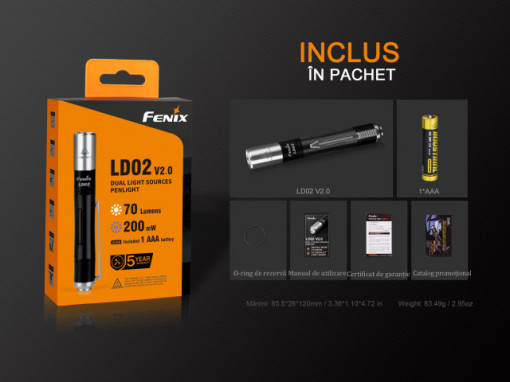Lanterna Fenix LD02 V2.0 70 Lumeni 48 Metri pachet