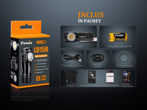 Lanterna Fenix LD15R - Lanterna Reîncarcabila - 500 Lumeni - 85 Metri pachet