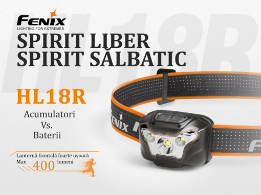 Lanterna frontala Fenix HL18 Reincarcabila 400 lumeni 76 metri