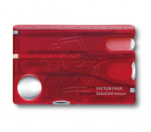 Multifunctional Victorinox SwissCard NailCare, rosu transparent - 0.7240.T