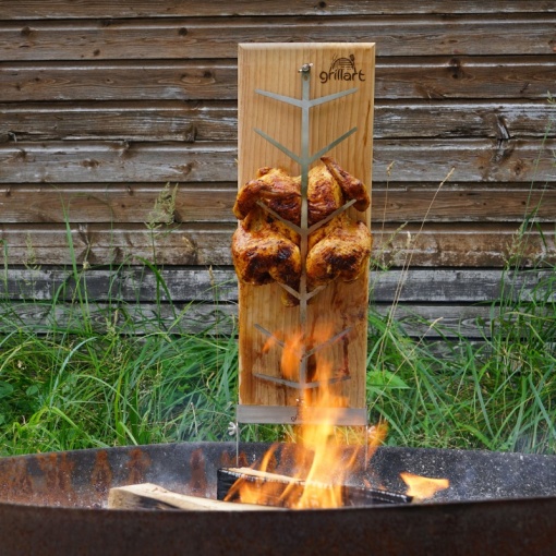 Placa premium pentru somon afumat din lemn de cedru, 18x55x2,5 cm, cu suport din otel inoxidabil Grillart - GA-1024-1 - Img 4