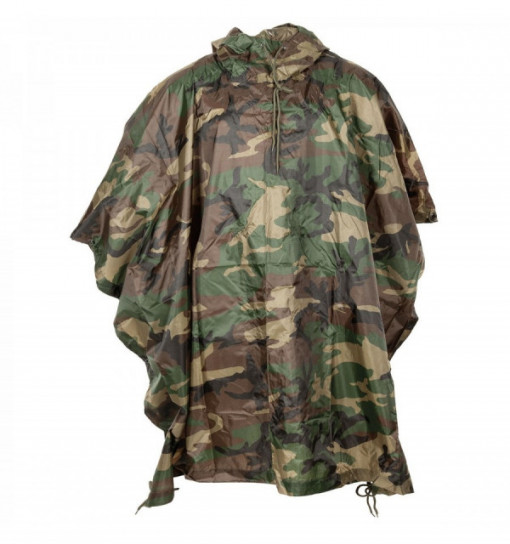 Poncho impermeabil rip stop camuflaj woodland MFH, cu husa transport - OUTMA.08524T