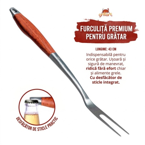Set 3 ustensile premium din otel inoxidabil cu maner de lemn Grillart - GA-1023 - Img 5