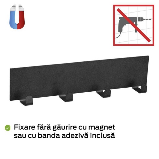 Sina magnetica cu carlige Wenko Black Outdoor Kitchen 30 x 6,5 x 2 cm negru - 55014100 - Img 4