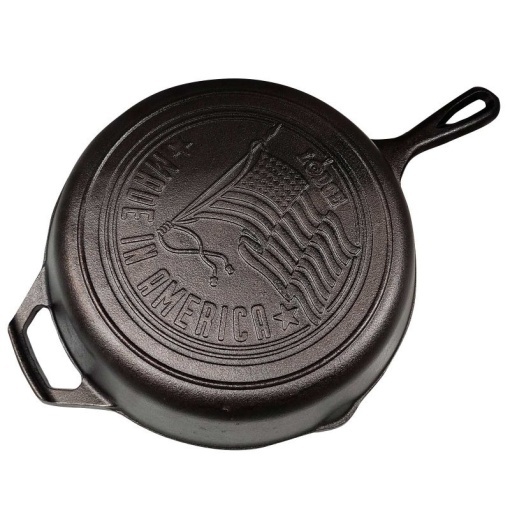 Tigaie adanca rotunda din fonta cu maner si logo American Flag Lodge 26 cm L - Img 3