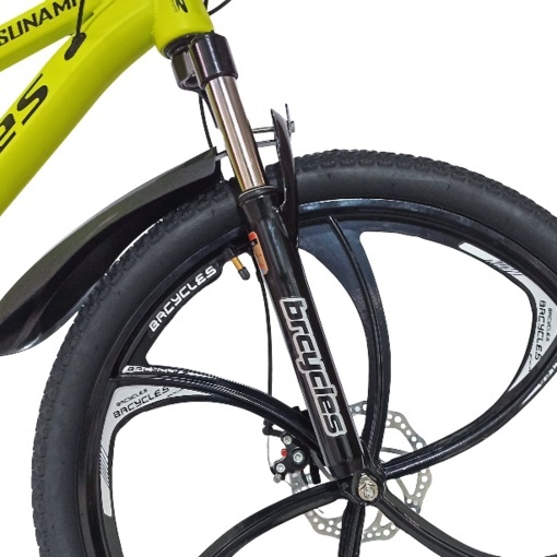Bicicleta BR Tsunami ProMG 24", cadru otel 13", jante magneziu, manete secventiale, frane disc, 21 viteze, fluo - Img 4