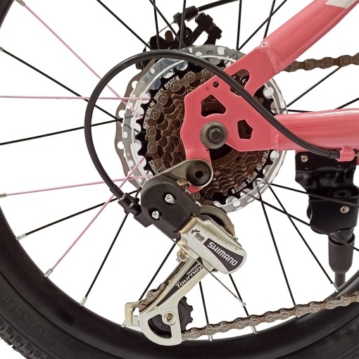 Bicicleta copii BR Tornado 20", cadru aluminiu 12", manete revoshift, frane disc, 7 viteze, roz, varsta 7-10 ani - Img 10