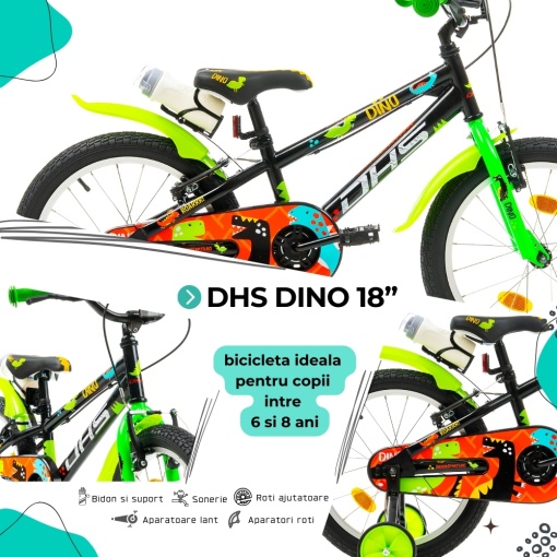 Bicicleta Copii DHS Dino - 18 Inch, Negru - Img 4