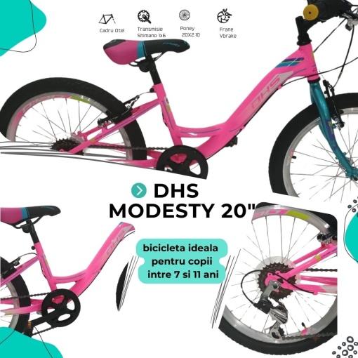 Bicicleta Copii DHS Modesty - 20 Inch, Roz - Img 4