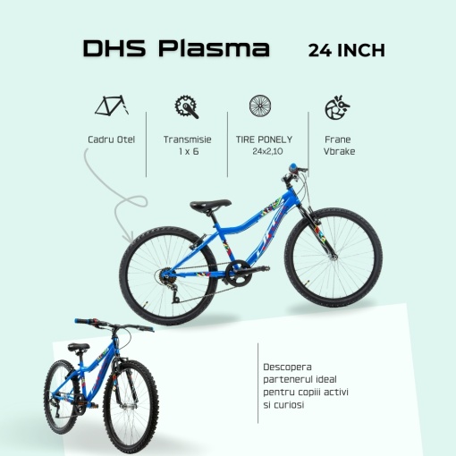 Bicicleta Copii DHS Plasma - 24 Inch, Albastru - Img 4