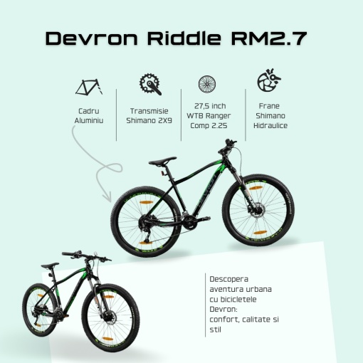 Bicicleta Mtb Devron 2023 RM2.7 - 27.5 Inch, S, Negru - Img 4