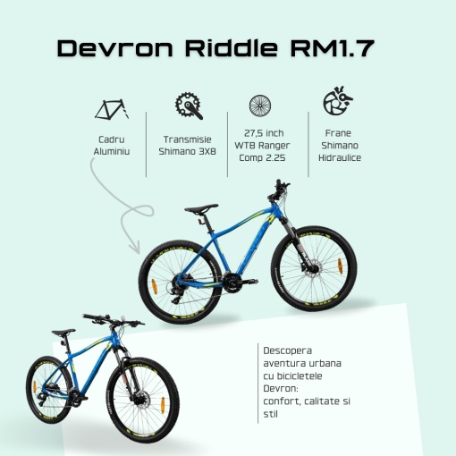 Bicicleta Mtb Devron Riddle 2023 RM1.7 - 27.5 Inch, L, Albastru - Img 4