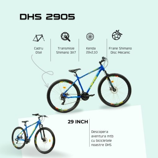 Bicicleta Mtb Dhs 2905 - 29 inch, M, Albastru-Galben - Img 4