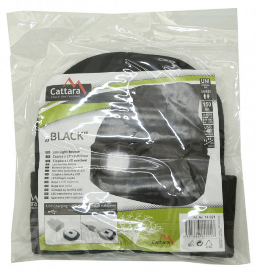 Fes negru cu lanterna cu LED si incarcare usb Cattara TT14021 - Img 8