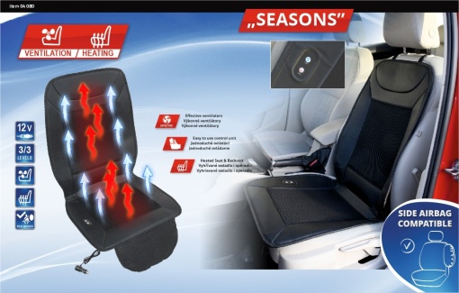 Husa scaun auto cu ventilatie si incalzire, 12V, 3 trepte de viteza, negru, textil si piele sintetica - Img 2