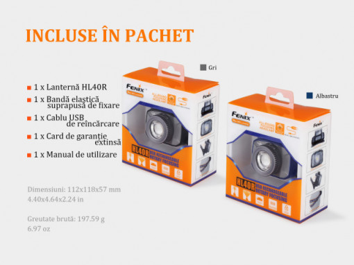 Lanterna frontala Fenix HL40R Reincarcabila 600 lumeni 147 metri cutie