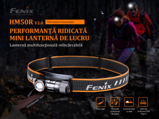 Lanterna frontala Fenix HM50R V2.0 - Lanternă Reîncărcăbilă multifuncțională - 115 metri - ADV-451-001 2