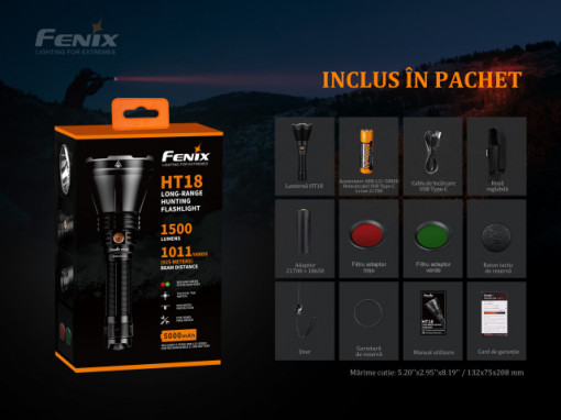 Lanterna profesionala de vanatoare Fenix HT18 1500 lumeni 925 metri 6