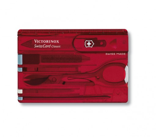 Multifunctional Victorinox SwissCard, rosu transparent - 0.7100.T